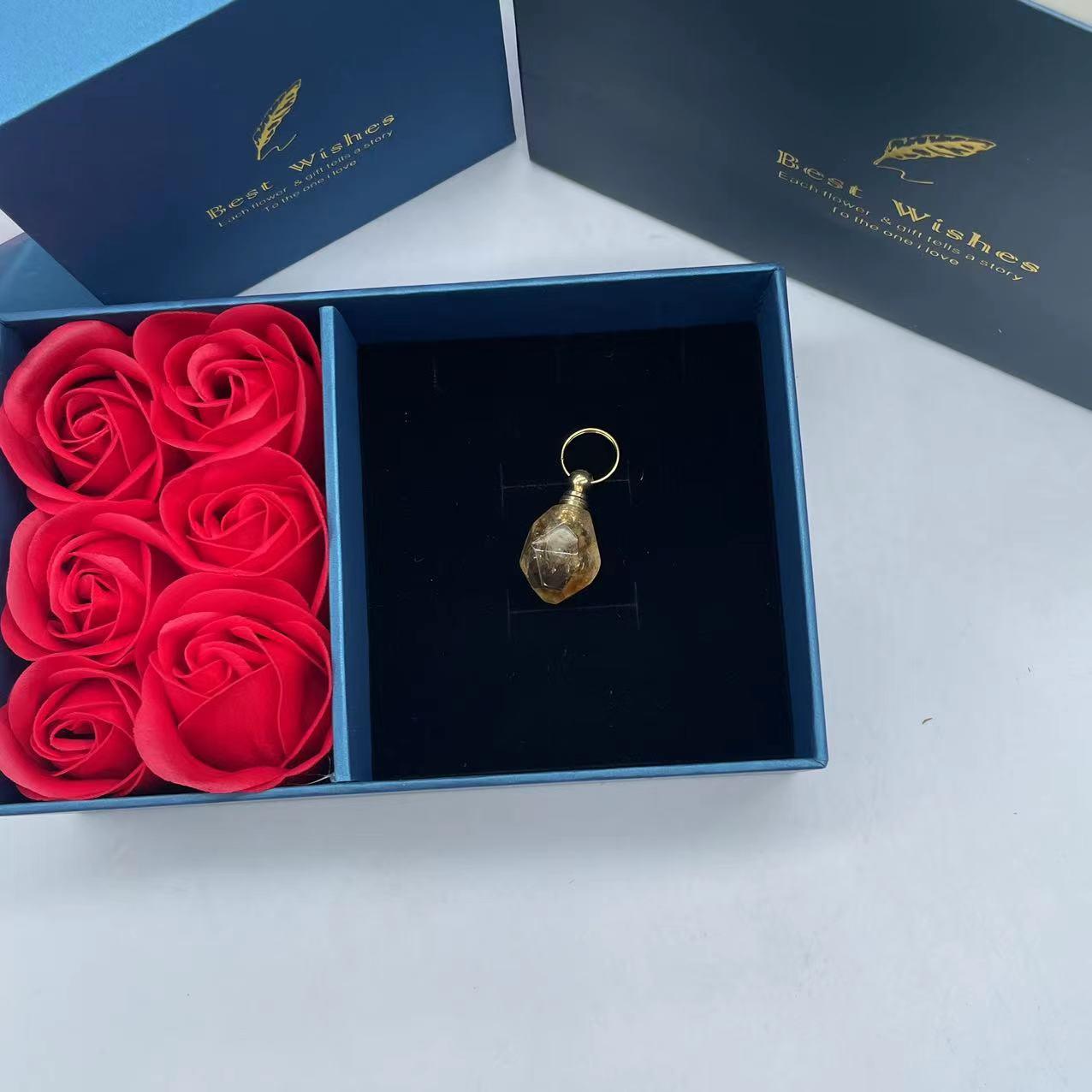 Unique Mother's Day Gifts Crystal Perfume Bottle Necklace&Roses Gift