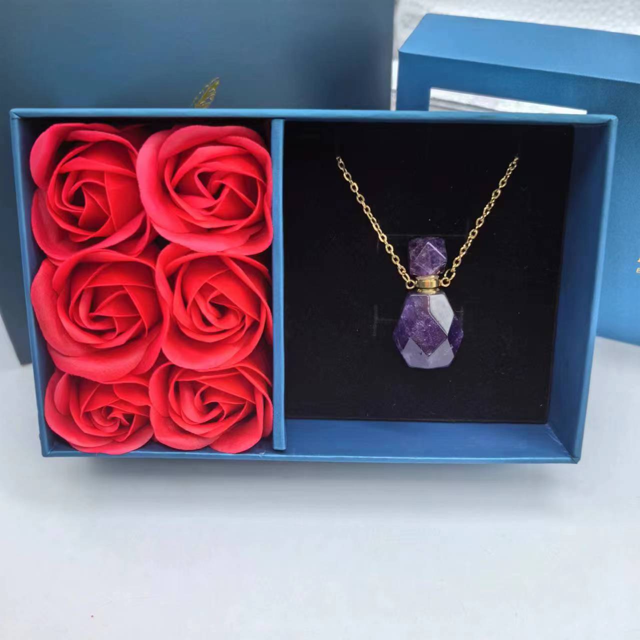 Unique Mother's Day Gifts Crystal Perfume Bottle Necklace&Roses Gift