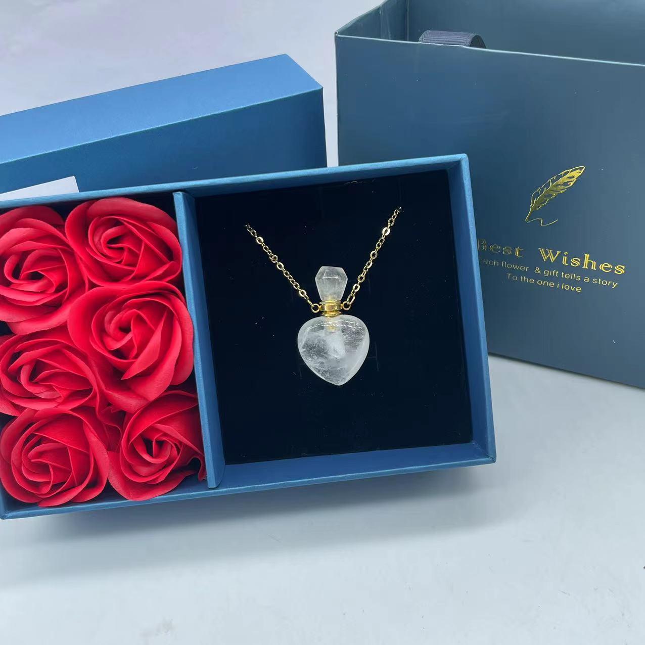 Unique Mother's Day Gifts Crystal Perfume Bottle Necklace&Roses Gift