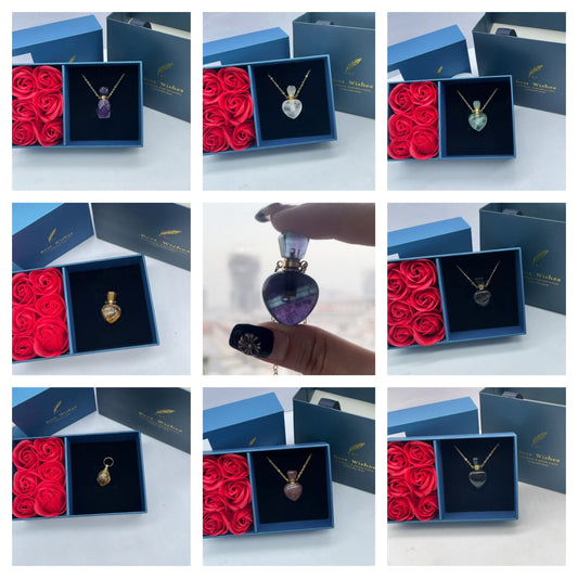 Unique Mother's Day Gifts Crystal Perfume Bottle Necklace&Roses Gift