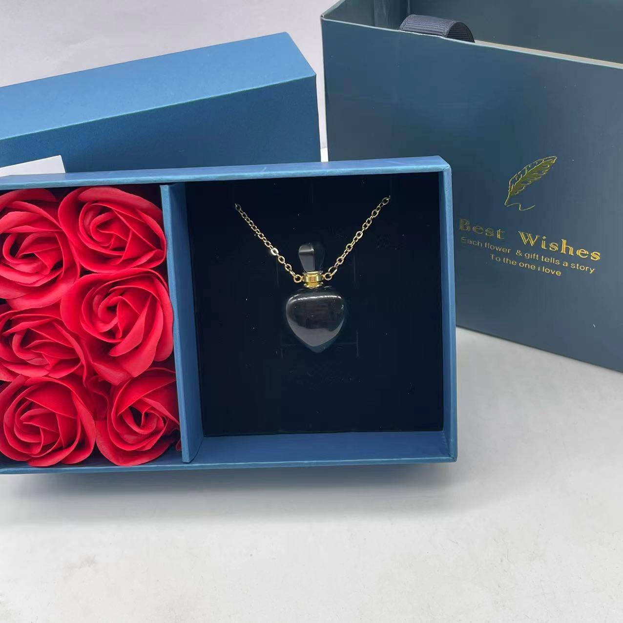 Unique Mother's Day Gifts Crystal Perfume Bottle Necklace&Roses Gift